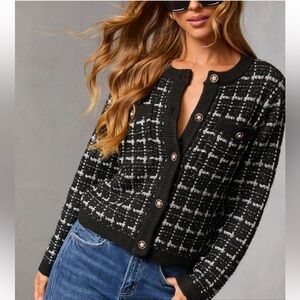 VICI Black & White Tweed Button Cardigan